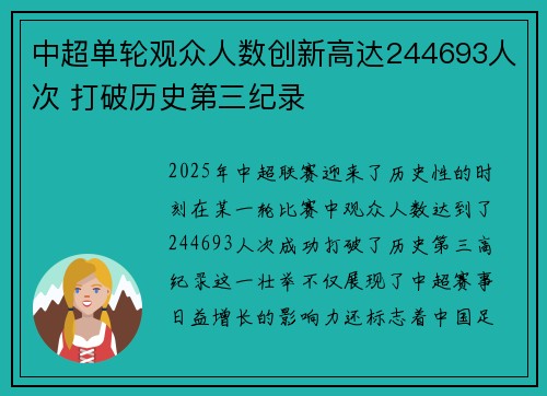 中超单轮观众人数创新高达244693人次 打破历史第三纪录